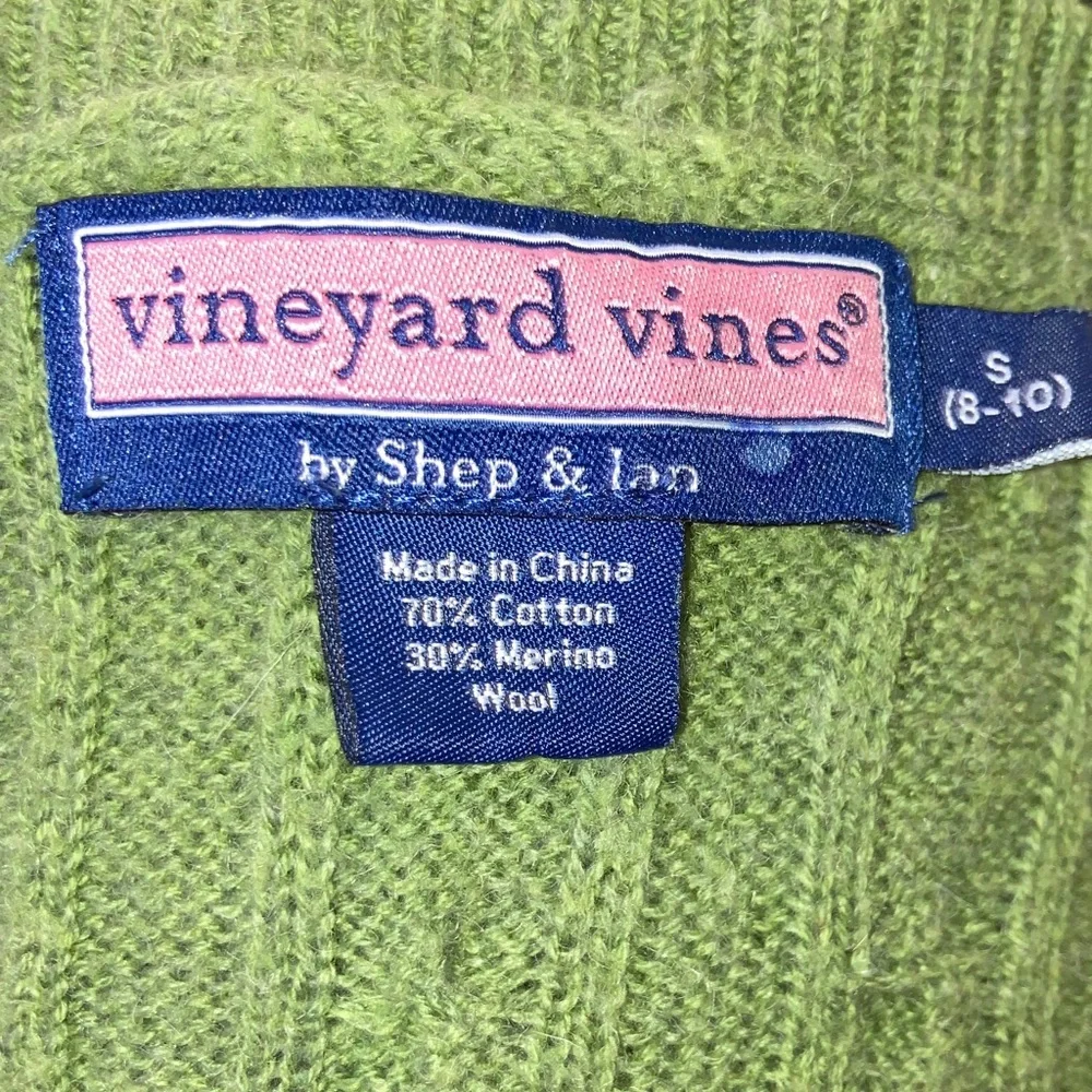 Vineyard Vines Shep & Ian Cable Knit Kids Sweater Green Medium (8-10) EUC